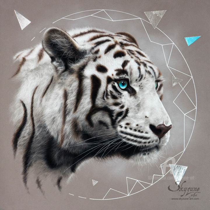 Rysunek zatytułowany „White tiger paintin…” autorstwa Skyzune Art, Oryginalna praca, Pastel
