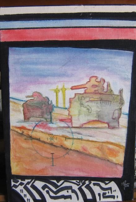 Peinture intitulée "beautyfull tv war" par Slaire, Œuvre d'art originale, Huile