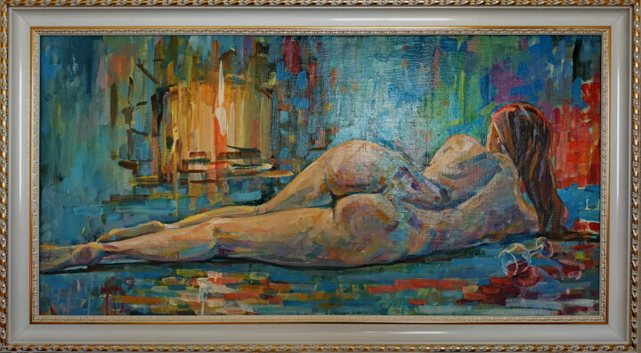 Painting titled "У камина" by Vyacheslav Milov, Original Artwork, Oil