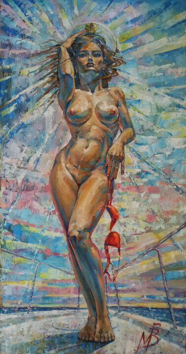 Картина под названием "Капитанша" - Вячеслав Милов, Подлинное произведение искусства, Масло