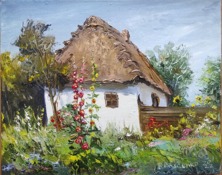 Painting titled "Ukrainian house" by Slava Vlasenko, Original Artwork, Oil