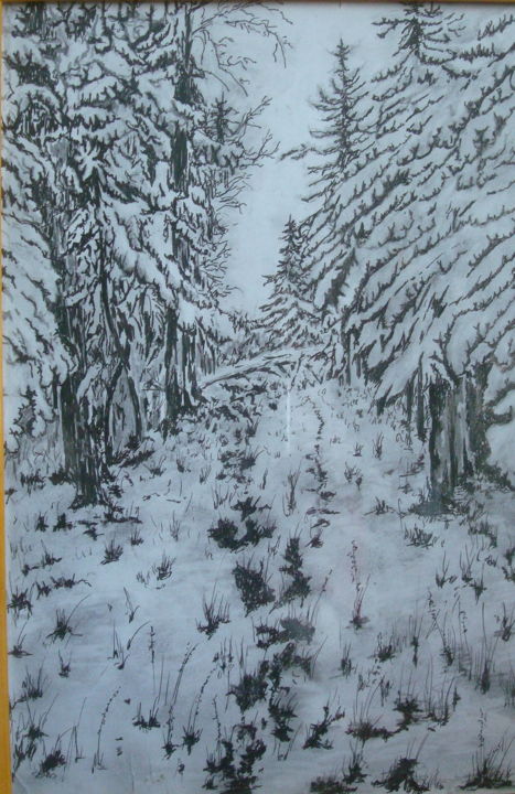 Tekening getiteld "зимний лес" door Viacheslav Zavialov, Origineel Kunstwerk, Grafiet