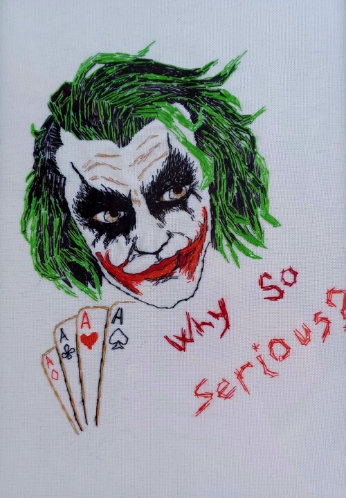 Textile Art titled "Joker, hand embroid…" by Irina Ibragimova, Original Artwork, Embroidery Mounted on Cardboard
