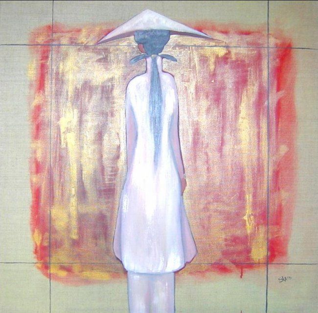 Painting titled "SILHOUETTE VIETNAMI…" by Sandrine Lopez De Arias - Sla, Original Artwork