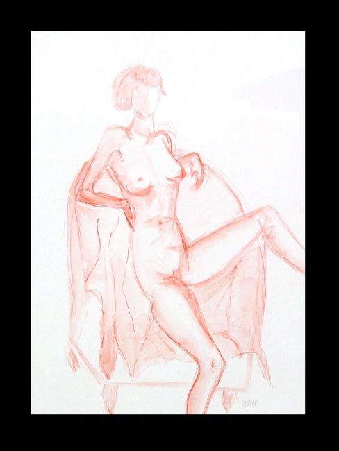 Drawing titled "LE FAUTEUIL ROUGE" by Sandrine Lopez De Arias - Sla, Original Artwork