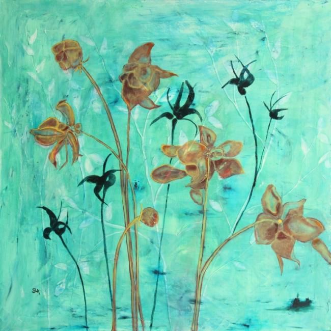 Pittura intitolato "Native Flower - Pit…" da Sandrine Lopez De Arias - Sla, Opera d'arte originale
