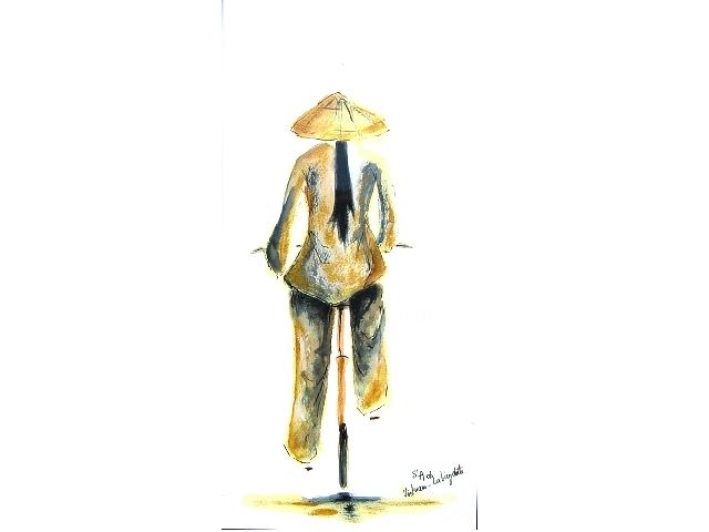 Dessin intitulée "Vietnam - La Bicycl…" par Sandrine Lopez De Arias - Sla, Œuvre d'art originale,