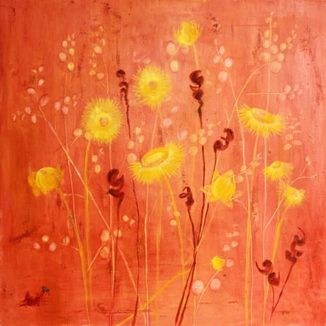 Peinture intitulée "Native Flower - Yel…" par Sandrine Lopez De Arias - Sla, Œuvre d'art originale