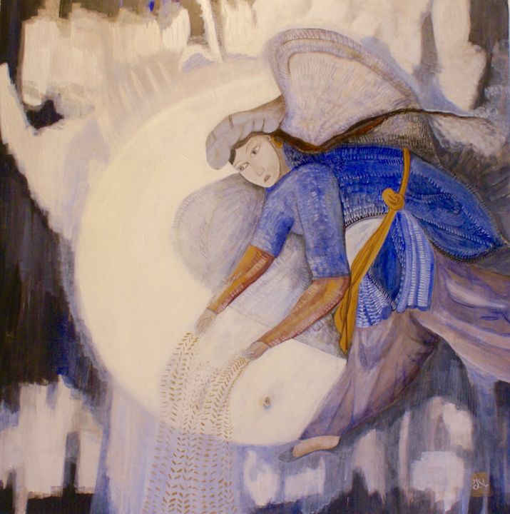 Painting titled "ange perse" by Isabelle Slempkes, Original Artwork, Tempera