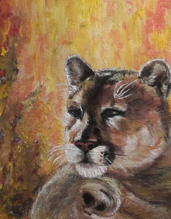 Schilderij getiteld "Lioness" door Jekaterina Belova, Origineel Kunstwerk, Olie