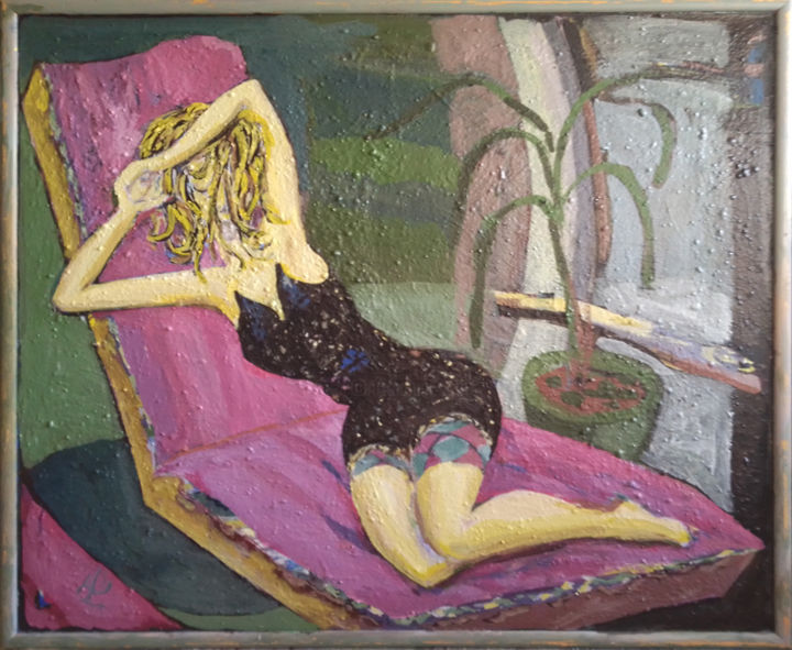 Painting titled "Women with haircut" by Slikar Dusan D. Petrovic, Original Art, Acrylic