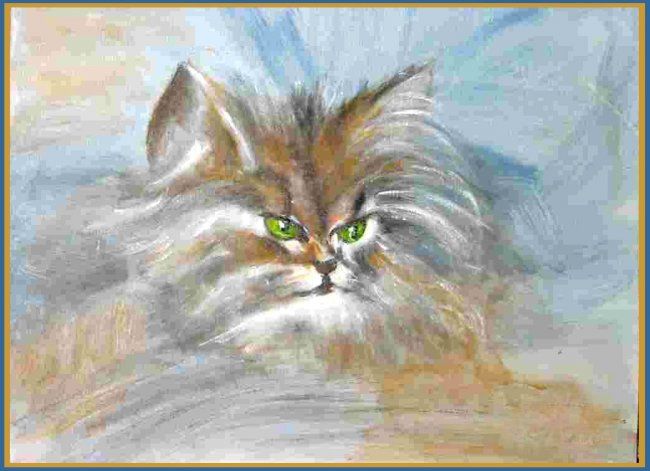 Painting titled "cat" by Dragica Micki Fortuna, Original Artwork, Oil