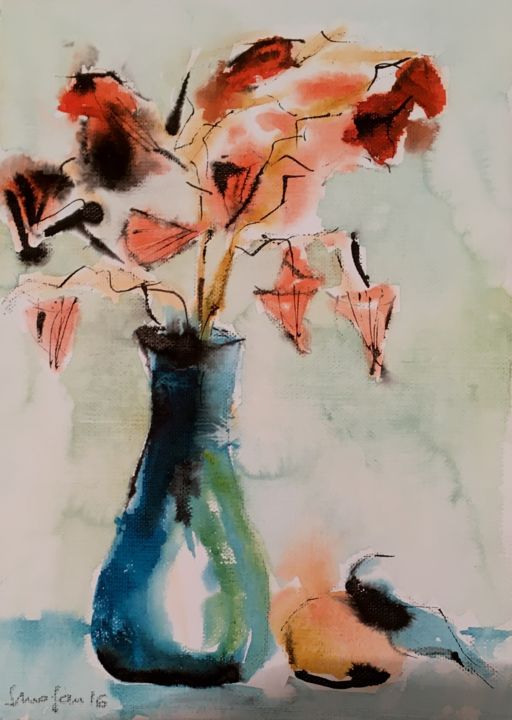 Peinture intitulée "PLAVA VAZA" par Ljiljana Smoljan, Œuvre d'art originale, Aquarelle