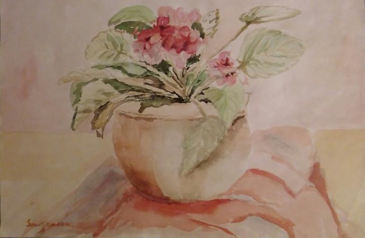 Peinture intitulée "PROLJEĆE NA STOLU" par Ljiljana Smoljan, Œuvre d'art originale, Aquarelle