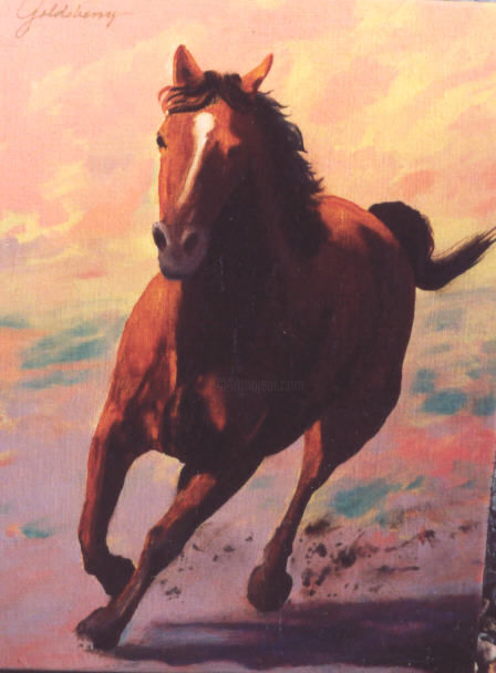 Painting titled "Running Red" by Robert Goldsberry, Original Artwork, Oil