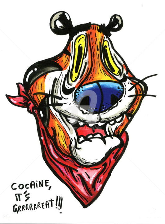 Zeichnungen mit dem Titel "Cocaïne" von Slin, Original-Kunstwerk, Marker