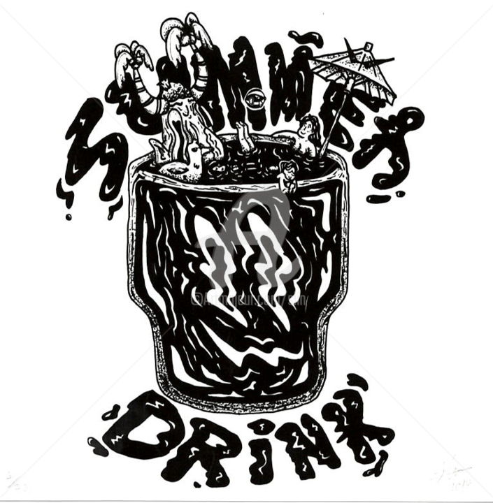 Disegno intitolato "Drink" da Slin, Opera d'arte originale, Pennarello