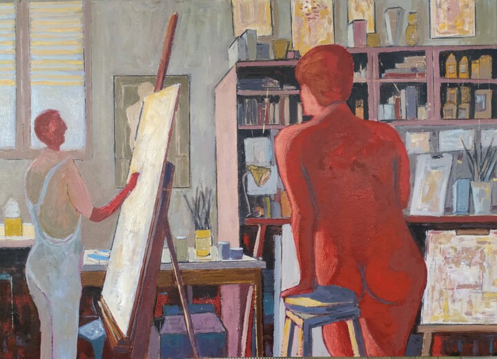 Painting titled "In The Studio" by Sloba Pajkovic, Original Artwork, Oil