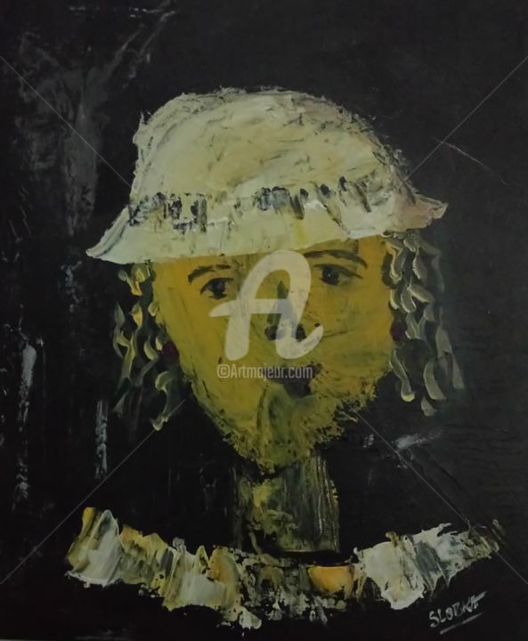 Painting titled "jeanne jaune" by Slobka, Original Artwork, Acrylic