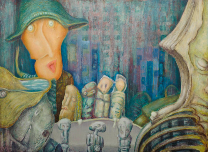 Malerei mit dem Titel "Puppet theatre" von Slobodan Loncarevic, Original-Kunstwerk, Öl
