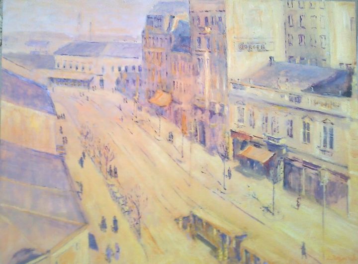 Painting titled "Kolarceva street, 1…" by Slobodan Paunovic, Original Artwork, Oil