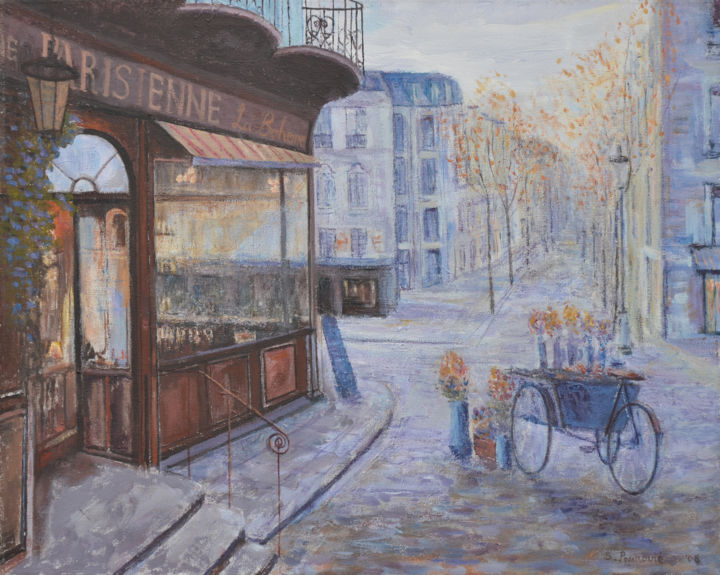 Pintura intitulada "Cafe parisiene "La…" por Slobodan Paunovic, Obras de arte originais, Óleo