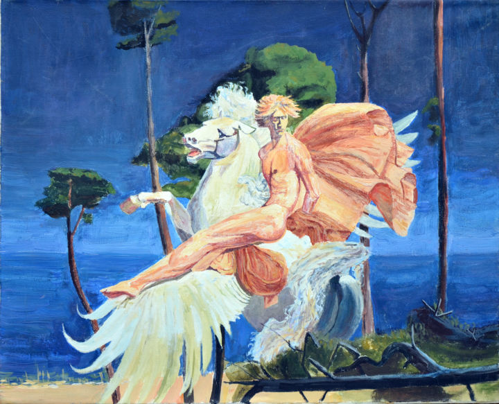 Painting titled ""Sky Rider"" by Slobodan Paunovic, Original Artwork, Oil