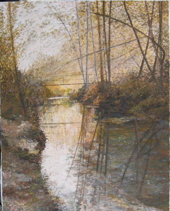 Pintura intitulada ""By the river"" por Slobodan Paunovic, Obras de arte originais, Acrílico