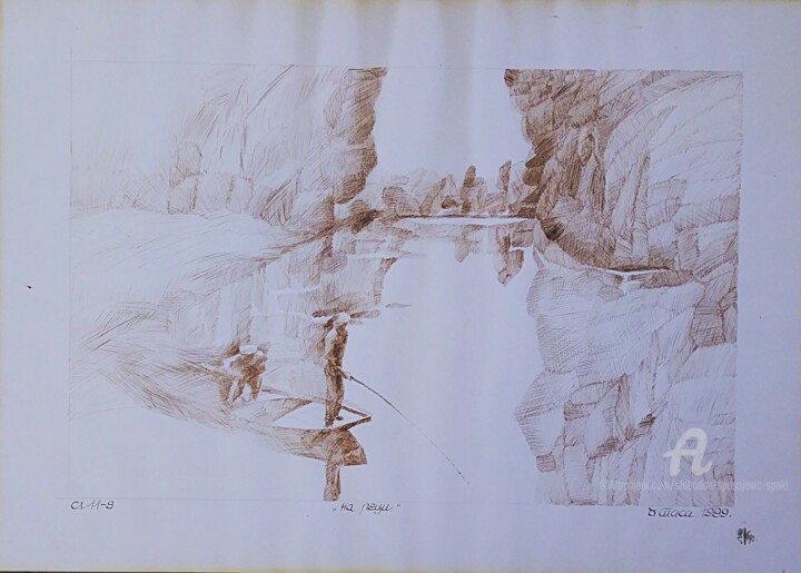 Painting titled "Sur la riviere" by Slobodan Spasojevic (Spaki), Original Artwork, Ink