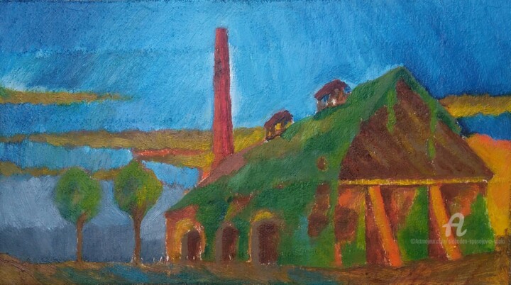 Pintura intitulada "Anciene l'usine de…" por Slobodan Spasojevic (Spaki), Obras de arte originais, Óleo