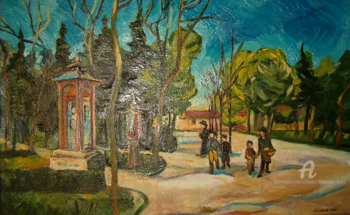 Schilderij getiteld "Jardin poublique,Ze…" door Slobodan Spasojevic (Spaki), Origineel Kunstwerk, Olie