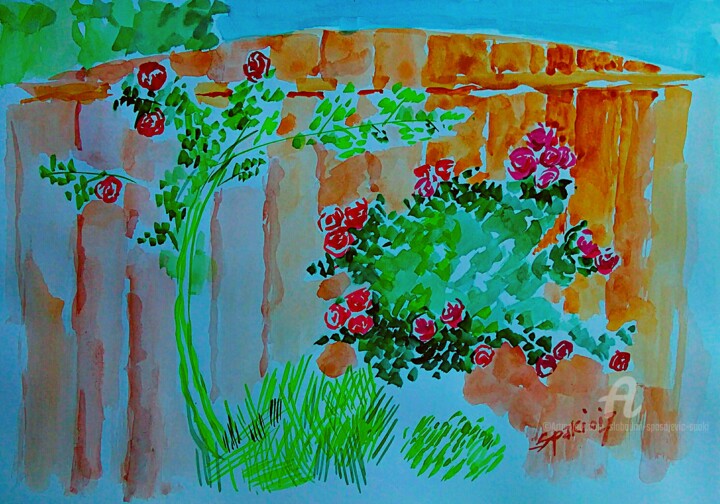 Painting titled "La rose" Don Juan"" by Slobodan Spasojevic (Spaki), Original Artwork, Watercolor