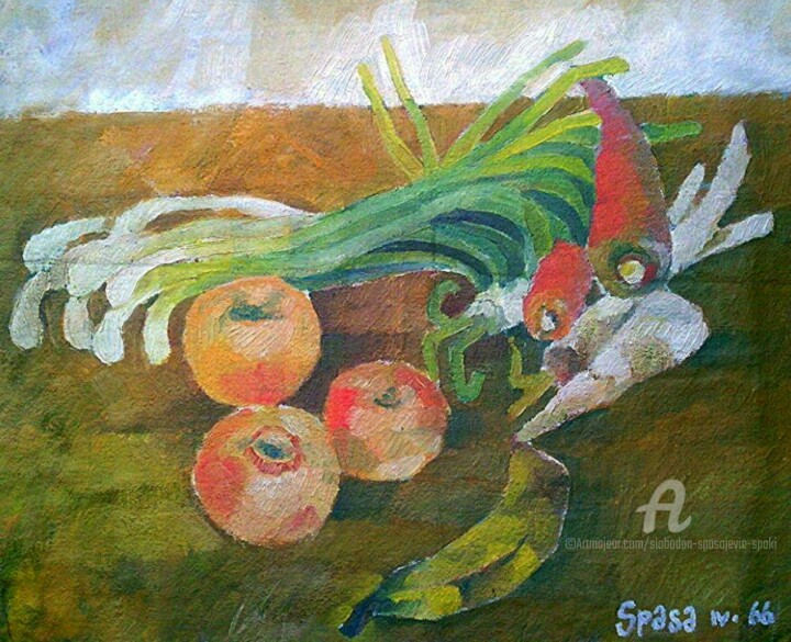 Painting titled "Les vegetaiiens" by Slobodan Spasojevic (Spaki), Original Artwork, Oil