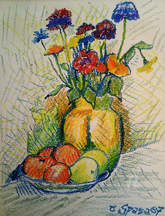 Painting titled "Les fruites" by Slobodan Spasojevic (Spaki), Original Artwork, Pastel