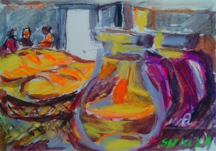 Peinture intitulée "Le pain et le vin" par Slobodan Spasojevic (Spaki), Œuvre d'art originale, Pastel
