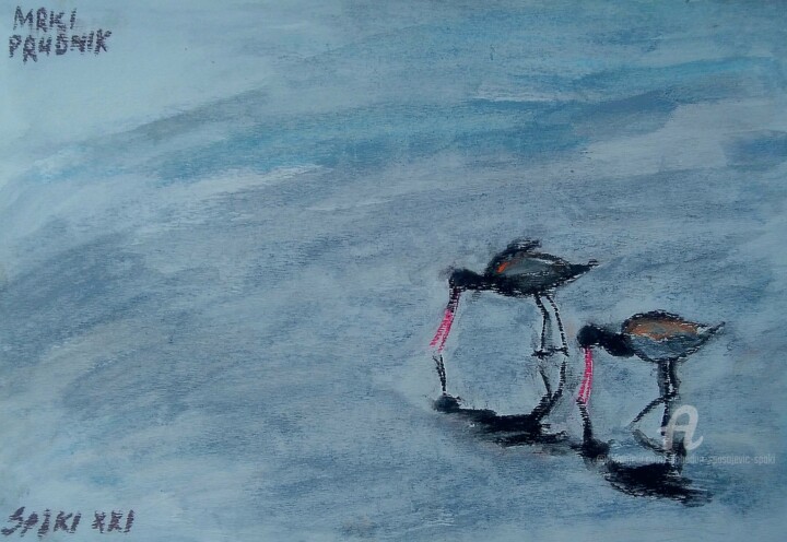 Peinture intitulée "Pecheurs d' oiseaux" par Slobodan Spasojevic (Spaki), Œuvre d'art originale, Pastel