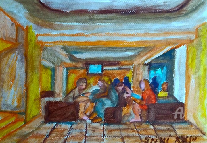 Painting titled "Dans le foyer" by Slobodan Spasojevic (Spaki), Original Artwork, Pastel