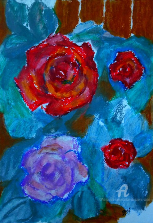 Painting titled "Encore:... fleurs..." by Slobodan Spasojevic (Spaki), Original Artwork, Pastel