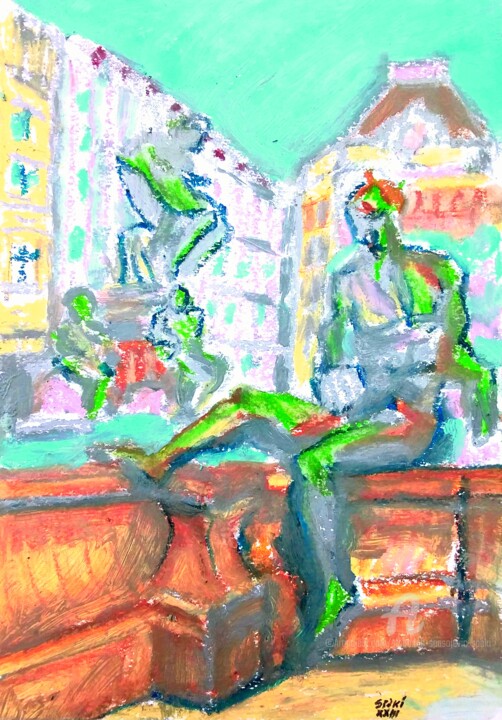 Картина под названием "Fontaine pres de l'…" - Slobodan Spasojevic (Spaki), Подлинное произведение искусства, Пастель