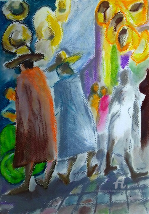 Peinture intitulée "Marche exotique" par Slobodan Spasojevic (Spaki), Œuvre d'art originale, Pastel