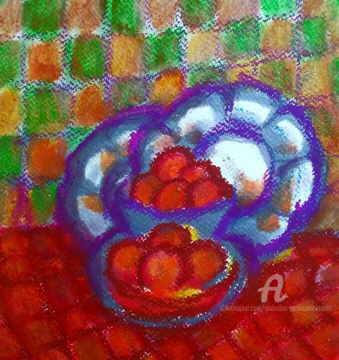 Peinture intitulée "Arangement avec fru…" par Slobodan Spasojevic (Spaki), Œuvre d'art originale, Pastel