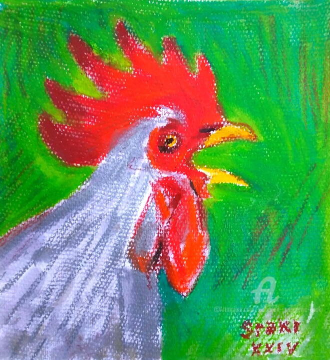 Painting titled "Le coq" by Slobodan Spasojevic (Spaki), Original Artwork, Pastel