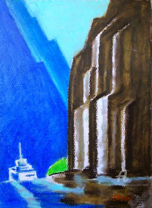 Peinture intitulée "Fjord" par Slobodan Spasojevic (Spaki), Œuvre d'art originale, Pastel