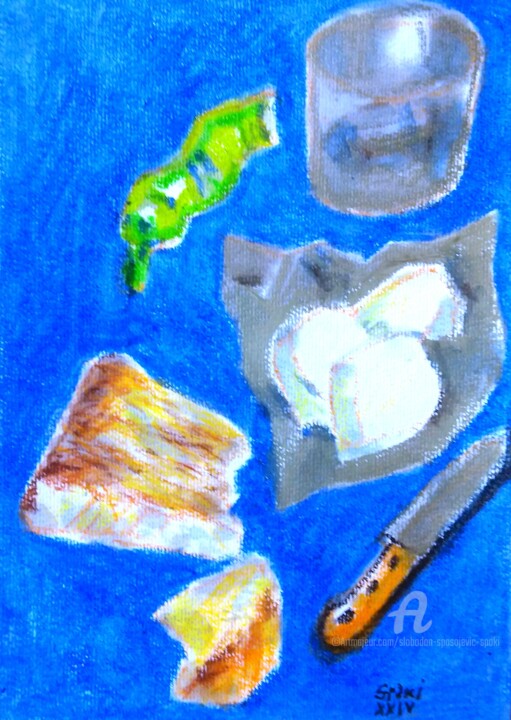 Painting titled "Bon apetit" by Slobodan Spasojevic (Spaki), Original Artwork, Pastel