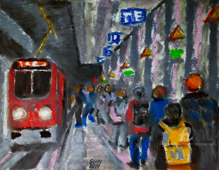 绘画 标题为“Station de metro ch…” 由Slobodan Spasojevic (Spaki), 原创艺术品, 粉彩