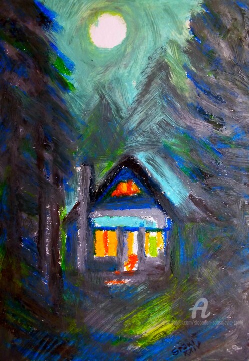 Картина под названием "La nuit dans le for…" - Slobodan Spasojevic (Spaki), Подлинное произведение искусства, Пастель