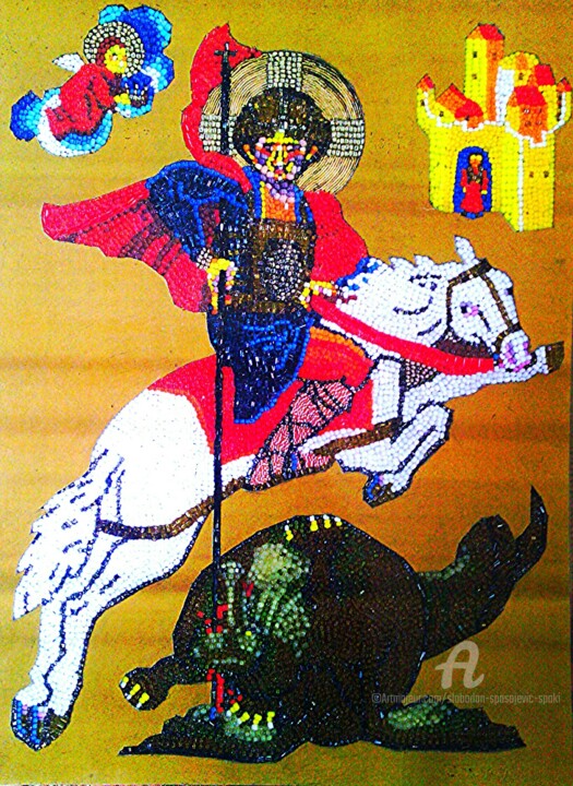 Painting titled "Saint Georgie" by Slobodan Spasojevic (Spaki), Original Artwork