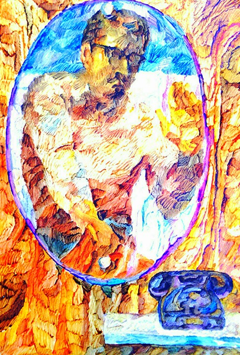 Painting titled "Proto selfie" by Slobodan Spasojevic (Spaki), Original Artwork, Oil