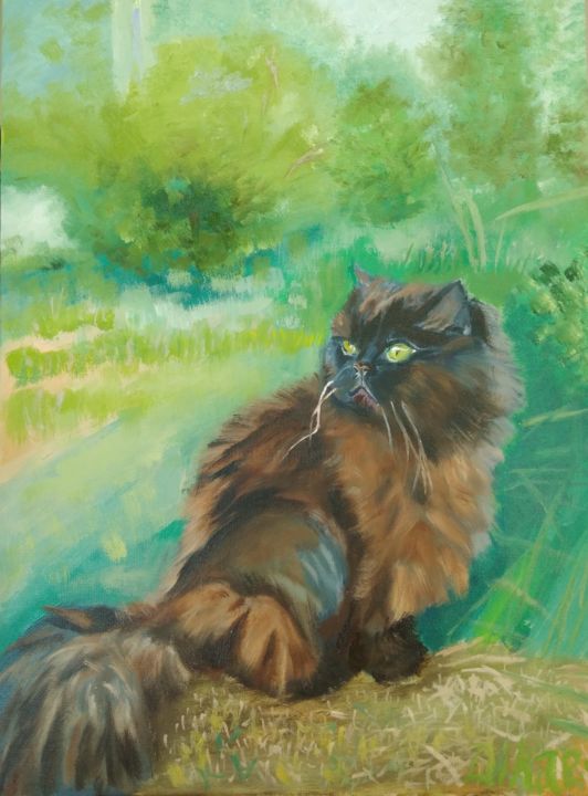 Painting titled "Mr. Misha the Cat" by Dannyr Dikaev, Original Artwork, Oil