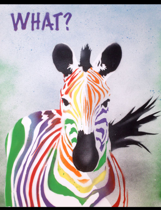 Malarstwo zatytułowany „What Zebra (on plai…” autorstwa Sly Art, Oryginalna praca, Akryl